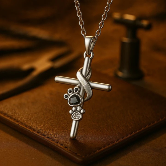 Silberkette mit Kreuz und Pfotenabdruck