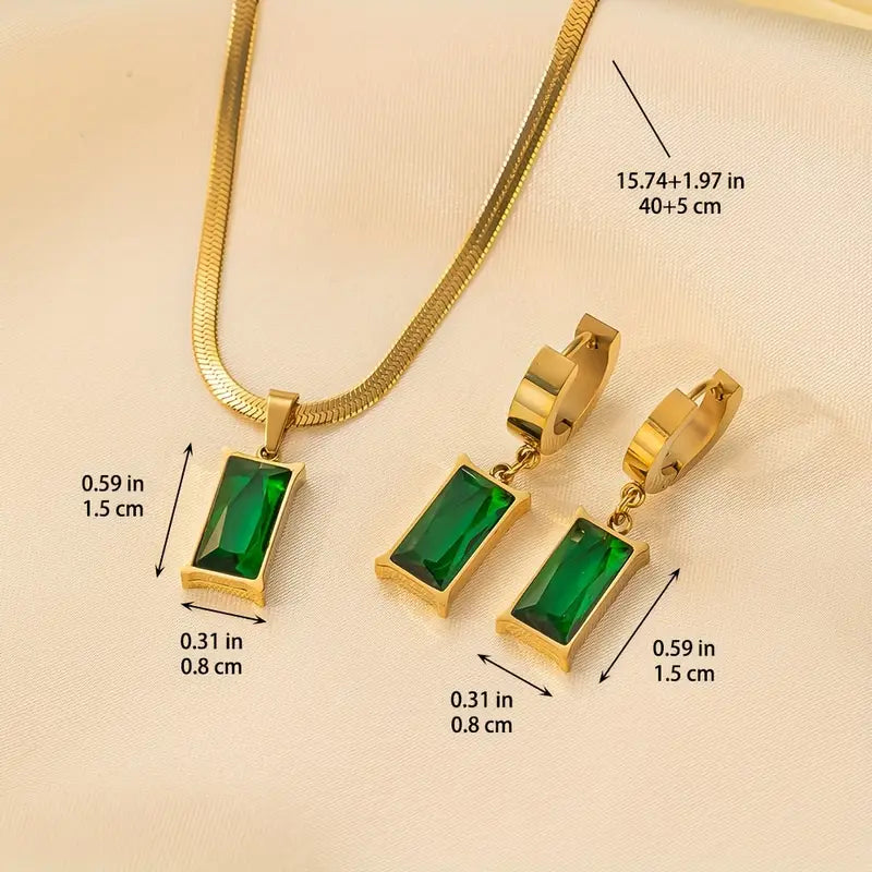 Maanstraal™ – Goldfarbenes Schmuckset mit grünen Steinen