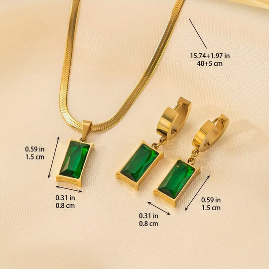 Maanstraal™ – Goldfarbenes Schmuckset mit grünen Steinen