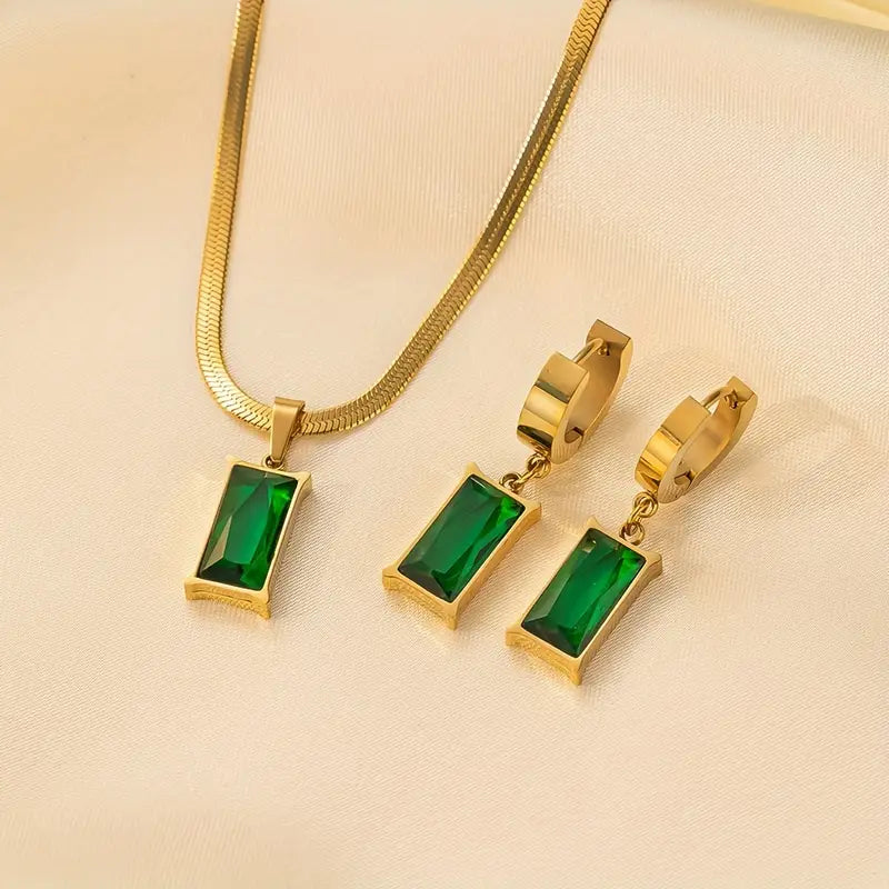 Maanstraal™ – Goldfarbenes Schmuckset mit grünen Steinen