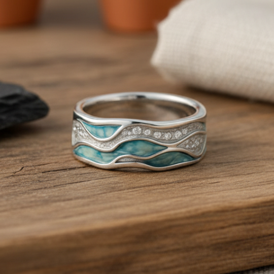 Ring – Ondes Turquoises i sølv