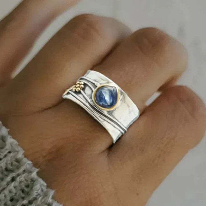 Ring – vintage blå safir sølvbelagt