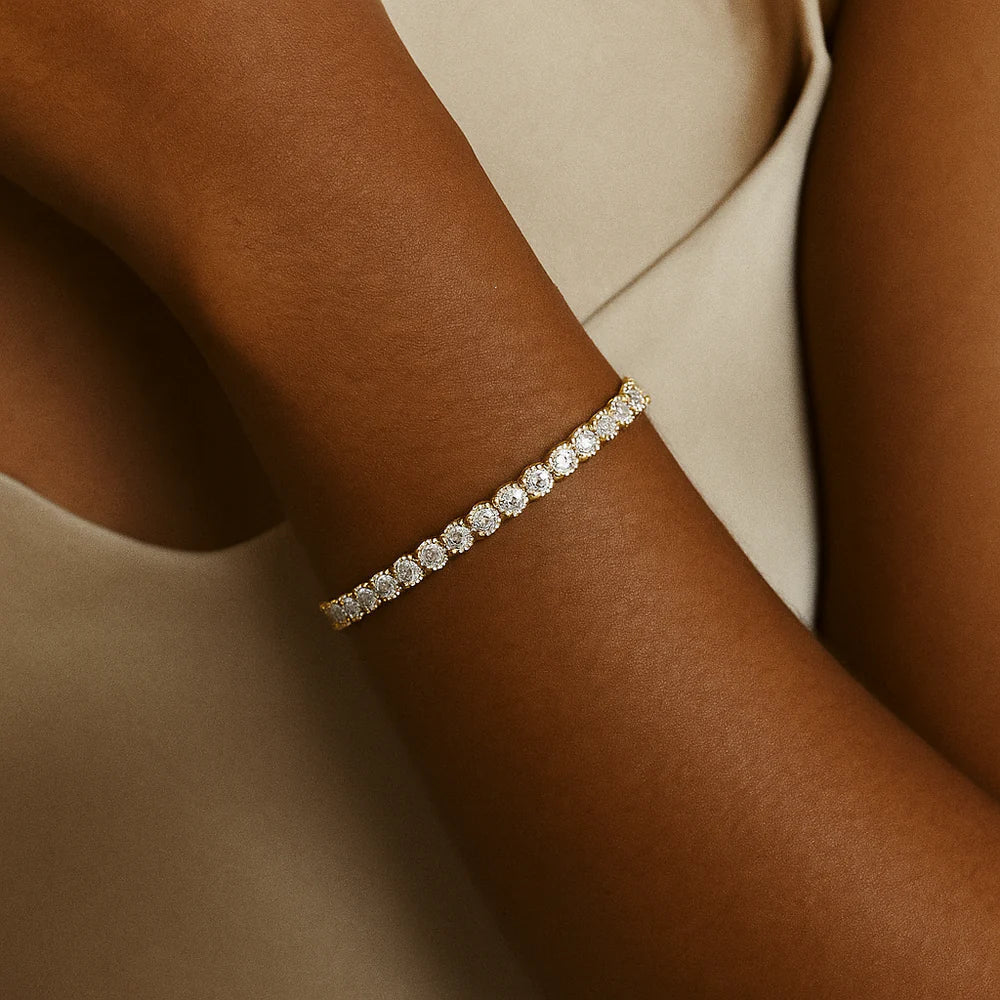 Armbånd – med tennis guldbelagt med moissanit
