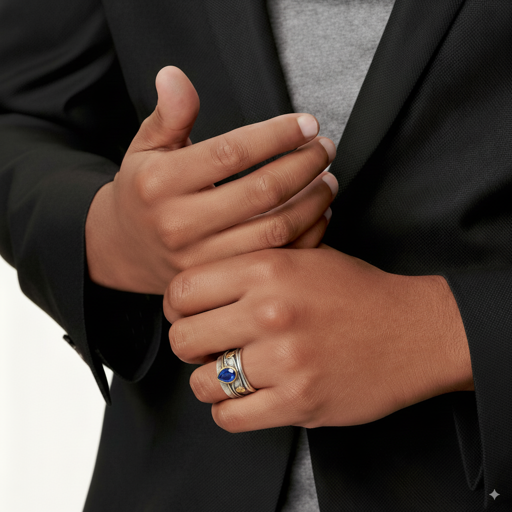 Ring – i sølv vintage med blå krystal