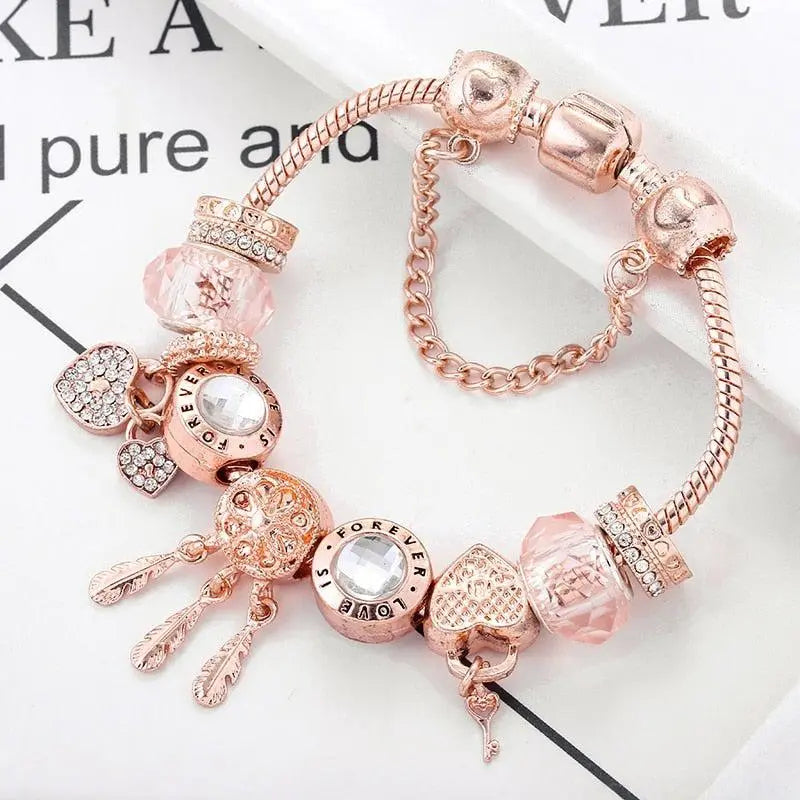 Armbånd – drømmefanger rosa med Charms i sterlingsølv Inclus