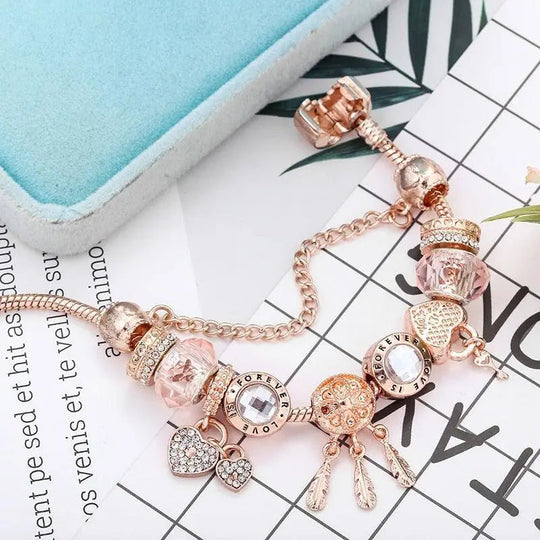 Armbånd – drømmefanger rosa med Charms i sterlingsølv Inclus