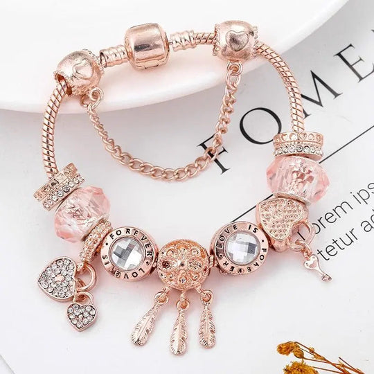 Armbånd – drømmefanger rosa med Charms i sterlingsølv Inclus