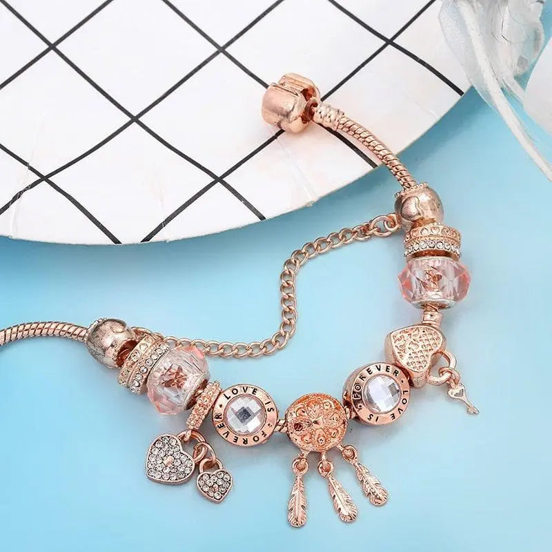 Armbånd – drømmefanger rosa med Charms i sterlingsølv Inclus