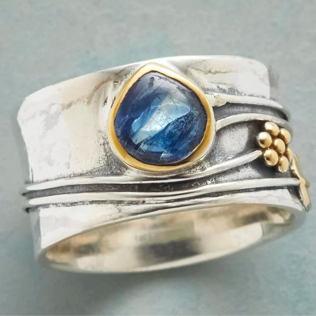 Ring – i sølv vintage med blå krystal