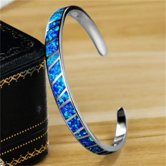 Armbånd – justerbart opal blå Fire i sølv