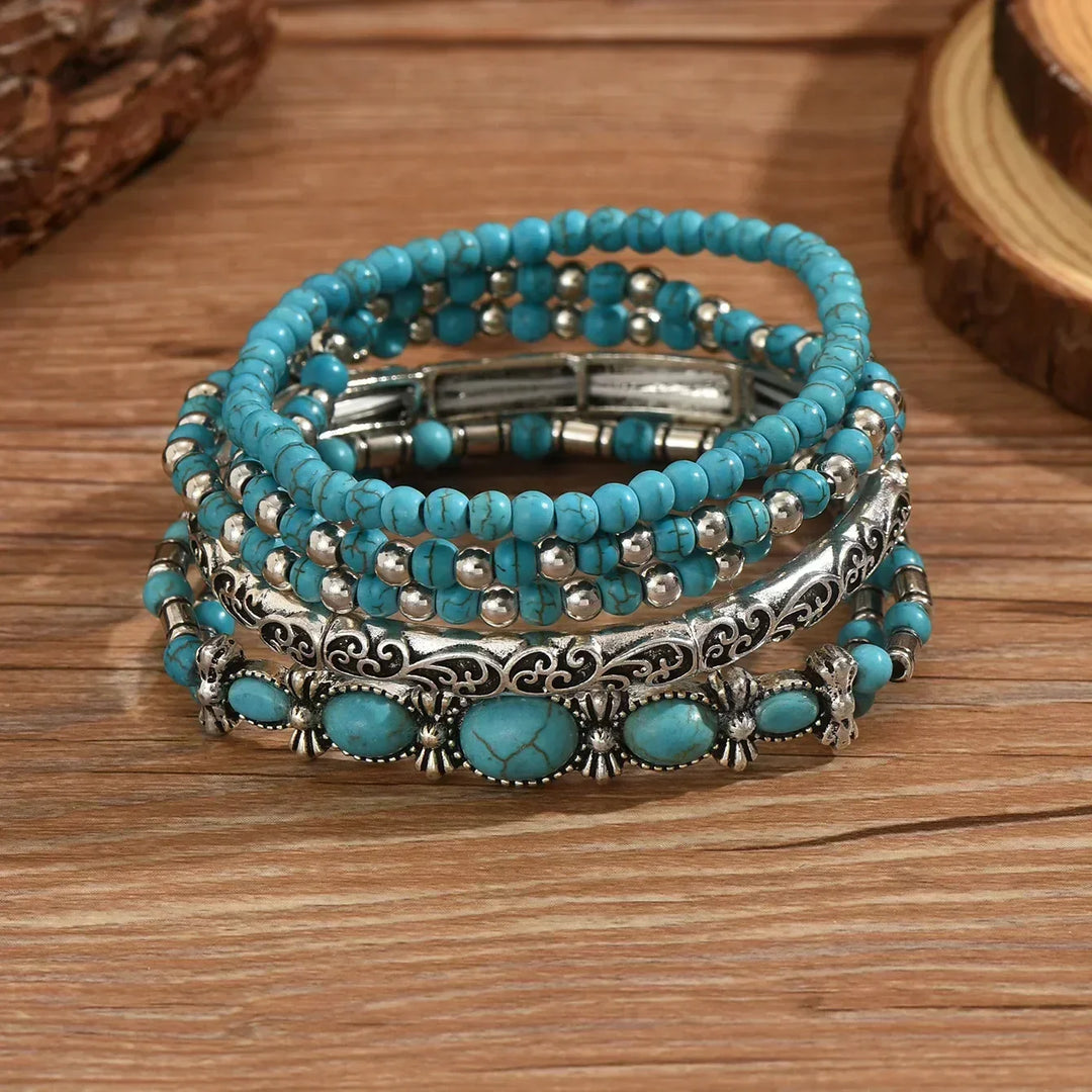 Boho-armbåndssæt med turkise perler