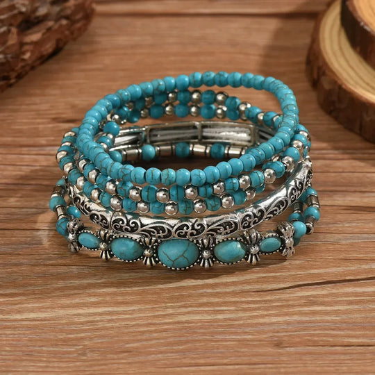 Boho-armbåndssæt med turkise perler
