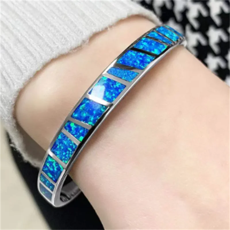 Armbånd – justerbart opal blå Fire i sølv
