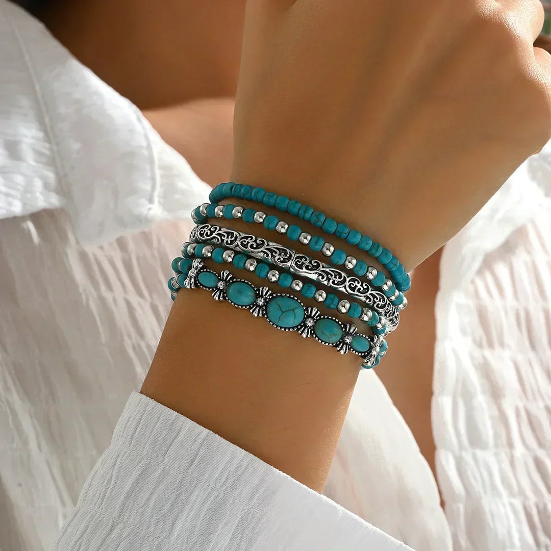 Boho-armbåndssæt med turkise perler