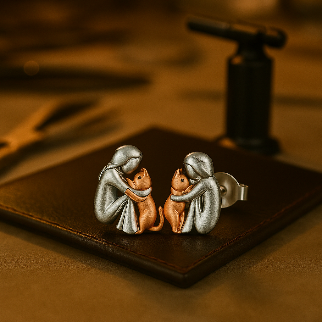 Zweifarbige ”Cat Hug”-Ohrringe in Silber und Gold