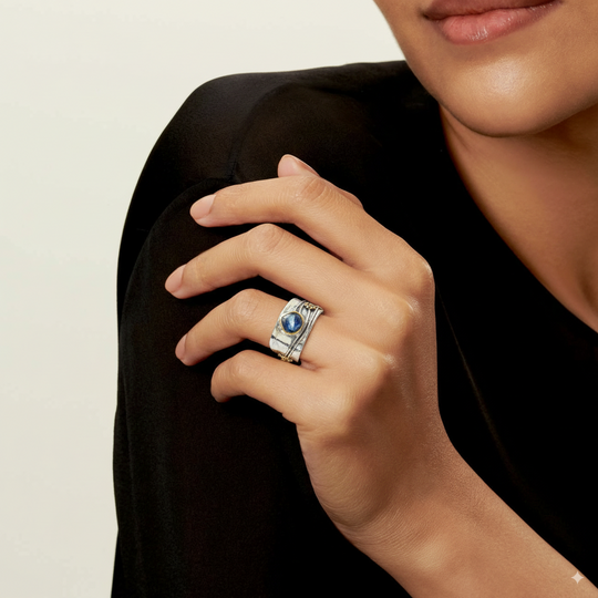 Ring – i sølv vintage med blå krystal