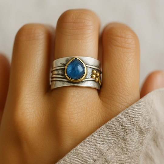 Ring – vintage blå safir sølvbelagt