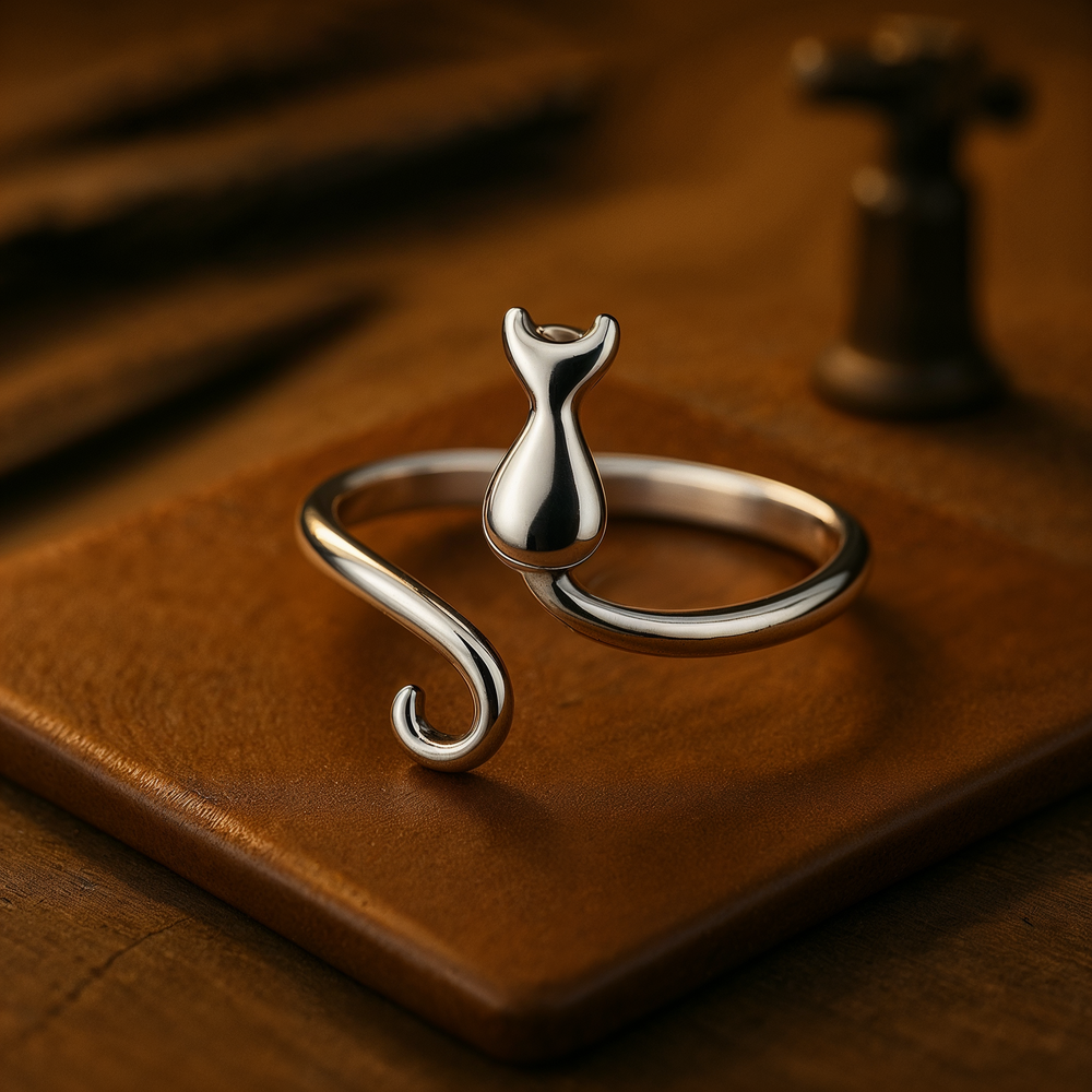 Süßer Ring mit Katze aus Edelstahl